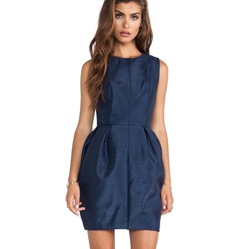 Keepsake Navy Blue Pleated Cocktail Evening Resolution Dress - Size M